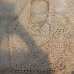 Topshop Knitted Halter Crop Top (Cream)